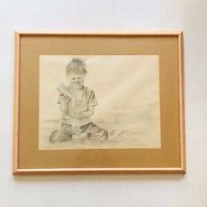 Graphic Artwork Pencil Drawing Boy with Sand